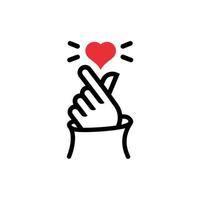 dedo del corazón coreano te amo icono de signo ilustración vectorial, te amo diseño de pegatinas en un lindo estilo de arte de línea simple vector