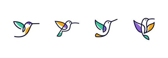 arte de línea de vector de colibrí colorido abstracto, diseño de arte de pared de colibri, ilustración de icono de logotipo de línea de pájaro mínimo aislado sobre fondo blanco