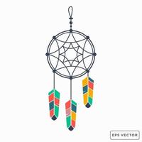 simple Dream catcher with colorful feathers Illustration icon vector in linear style drawing isolated on white background