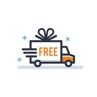 free shipping icon logo delivery cargo truck with prize ribbon vector in trendy line illustration