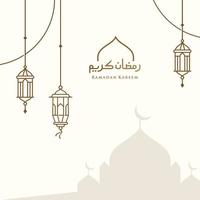 ramadan Kareem, Eid Mubarak Greeting Line icon minimal and simple vector design with beautiful Glowing Lantern and elegant crescent moon star for background and Banner