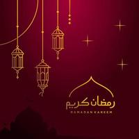 ramadan Kareem, Eid Mubarak Greeting Line icon minimal and simple vector design with beautiful Glowing Lantern and elegant crescent moon star for background and Banner