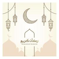 ramadan kareem, icono de la línea de saludo de eid mubarak diseño vectorial mínimo y simple con una hermosa linterna brillante y una elegante estrella de luna creciente para el fondo y la pancarta vector