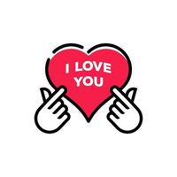 mini i love you hand clip art in pink color ,korean heart finger i love you sign icon vector line art illustration sticker design social media, i heart you gesture