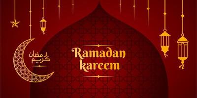 ramadan Kareem, Eid Mubarak Greeting Line icon minimal and simple vector design with beautiful Glowing Lantern and elegant crescent moon star for background and Banner