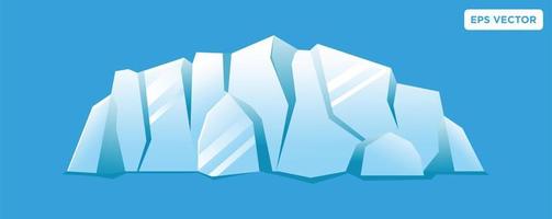 ilustración de vector de glaciar flotante, iceberg en el mar del norte y el océano ártico. pico de hielo derritiéndose, elementos de fondo del acantilado de la Antártida. montañas de hielo natural en invierno. dibujos animados de vector plano