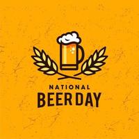 día nacional de la cerveza con vaso de cerveza artesanal y etiqueta de cervecería de malta vector de diseño de logotipo en ilustración de estilo de línea de dibujos animados moderno y moderno. logotipo de licor para pub y bar club