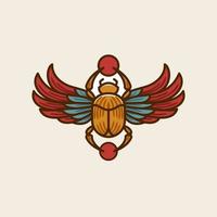 Egyptian scarab and wings vintage Illustration. Ancient Egypt art. traditional Color tattoo design. Magic symbol of pharaoh, gods Ra and sun. Historical art, t-shirt design artwork vector