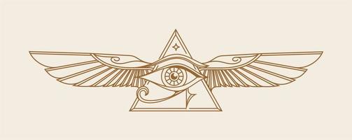 Horus with wings vector. Ancient Egypt vintage art hipster line art Illustration vector with eye of horus with Sacred scarab wings wall art design