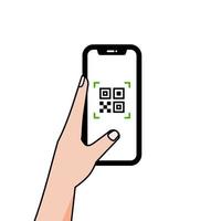 escaneo de código qr manual con teléfono inteligente. concepto de tecnología para pago instantáneo o método de pago tecnológico sin dinero. vector