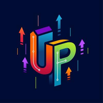 UP logo tech concept flat Illustration design with arrow icon, going upward colorful 3D vector, start up letter technology concept element symbol