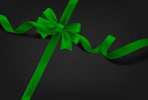 Green ribbon on black background. Realistic 3d vector