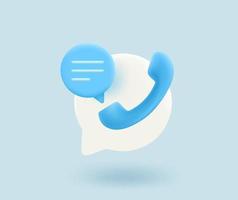 Call center support concept with telephone tube and speech cloud. 3d vector isolated icon