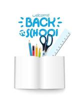 Paper book with stationery. Back to school concept vector