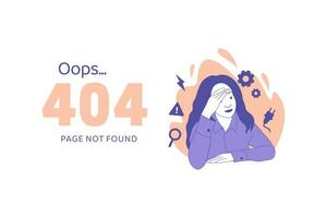 woman holding hands on head having disappointment for Oops 404 error design concept landing page vector