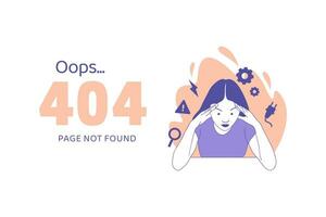 woman holding hands on head having disappointment for Oops 404 error design concept landing page vector