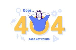 Illustrations angry woman for Oops 404 error design concept landing page vector