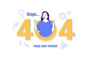 Illustrations angry woman for Oops 404 error design concept landing page vector