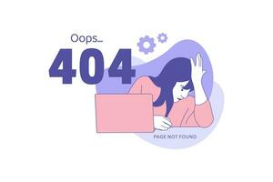 ilustraciones expresión negativa mujer de negocios enojada por uy error 404 concepto de diseño página de destino vector