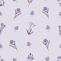 Seamless spring pattern with flowers in line art style. vector