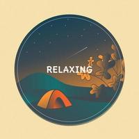 Camping with tent and beautiful night sky. landscape vector illustration. camping badges vector