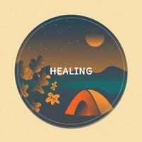 Camping with tent and beautiful night sky. landscape vector illustration. camping badges vector