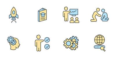 capacitación. iconos de motivación, habilidades, desarrollo y webinar simbolizan elementos vectoriales para la web infográfica vector