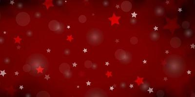 Dark Red vector background with circles, stars.