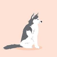husky siberiano de perfil, sentado. perro pedigrí, mascota, sonriente, plano, estilo de dibujos animados. vector