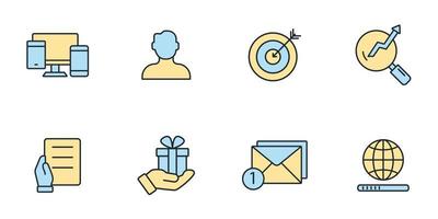 Los iconos de la estrategia de marketing simbolizan los elementos vectoriales para la web infográfica. vector