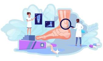 Foot arthritis concept.  X ray scan. Doctor examining foot with a magnifier. vector