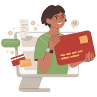 E-commerce concept. Online payment. Online shopping. Money transfer. Flat vector illustration. Cartoon.