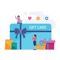 concepto de vector de tarjeta de regalo. tarjeta de regalo y estrategia de promoción, bono de regalo, cupón de descuento y concepto de certificado de regalo.