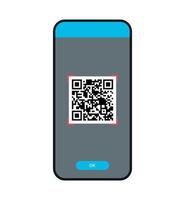 Scanning qr code on smartphone screen and digital technology flat vector illustration.