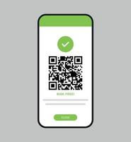 Scanning qr code on smartphone screen and digital technology flat vector illustration.