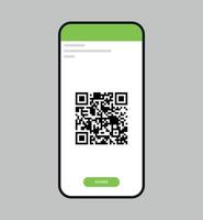 Scanning qr code on smartphone screen and digital technology flat vector illustration.