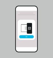 Scanning qr code on smartphone screen and digital technology flat vector illustration.