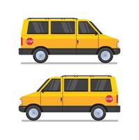 Yellow school bus transport and back to school pupils children transport concept horizontal flat vector illustration.