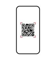 Scanning qr code on smartphone screen and digital technology flat vector illustration.