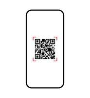 Scanning qr code on smartphone screen and digital technology flat vector illustration.