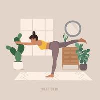 Warrior III Yoga pose. Young woman practicing Yoga pose. vector