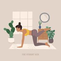 Postura de yoga con patada de boca de incendios. mujer joven practicando pose de yoga. vector