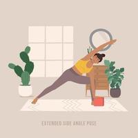 Postura de yoga de ángulo lateral extendido. mujer joven practicando pose de yoga. vector