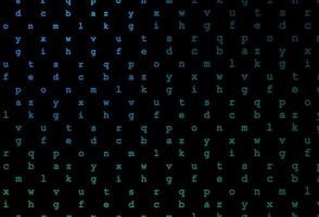 Dark blue, green vector background with signs of alphabet.