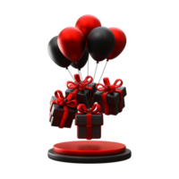 3D schwarze Geschenkbox mit Ballon png