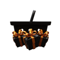 3d black shopping cart with gift box png