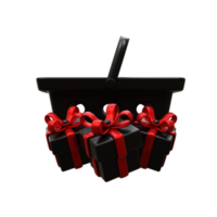 3D schwarzer Einkaufswagen mit Geschenkbox png