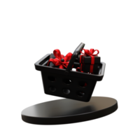 3d black shopping cart with gift box png