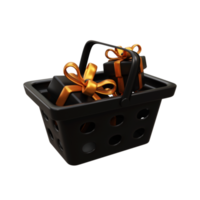 3d black shopping cart with gift box png