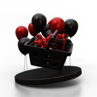 3d black shopping cart with gift box png